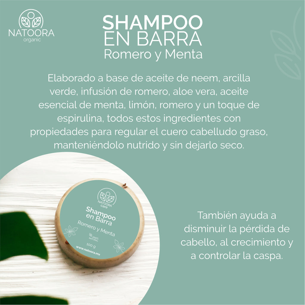 Natoora Organic Shampoo Romero y Menta Barra Natoora Tienda